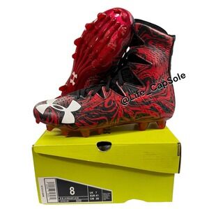 Size 8 Under Armour Football Cleats Mens Red Black White 1297953-061 High Top